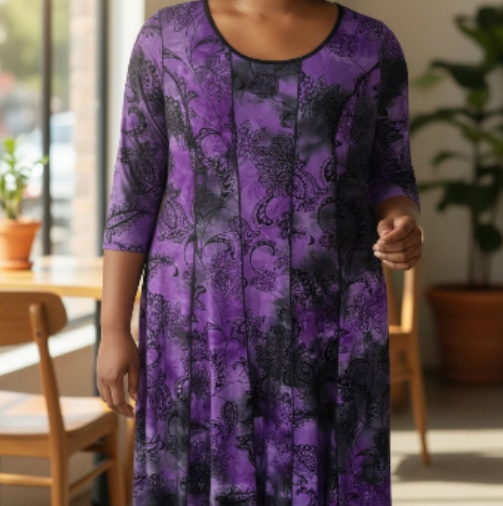 Purple and Black Patterned Mini Dress